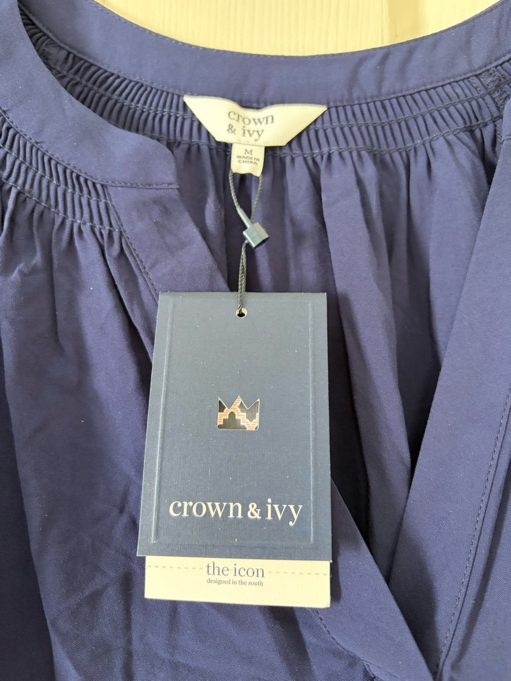 crown & ivy Navy Blue Peasant-Style Long-Sleeve Blouse - Picture 3 of 7